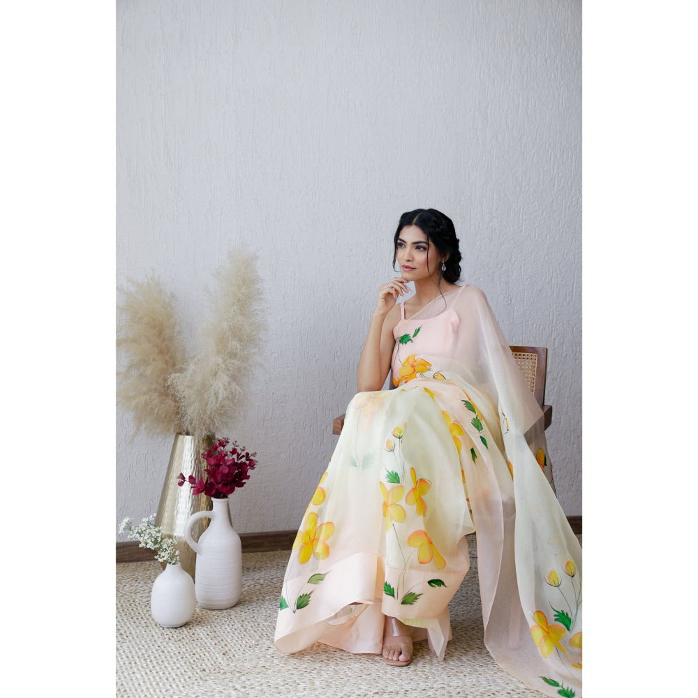 Mangalmay By Aastha Ibadat Handpainted Ombre Organza Saree with Unstitched Blouse