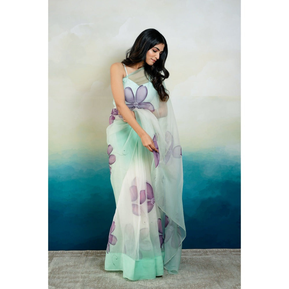 Mangalmay By Aastha UNS Handpainted Ombre Organza Saree with Unstitched Blouse