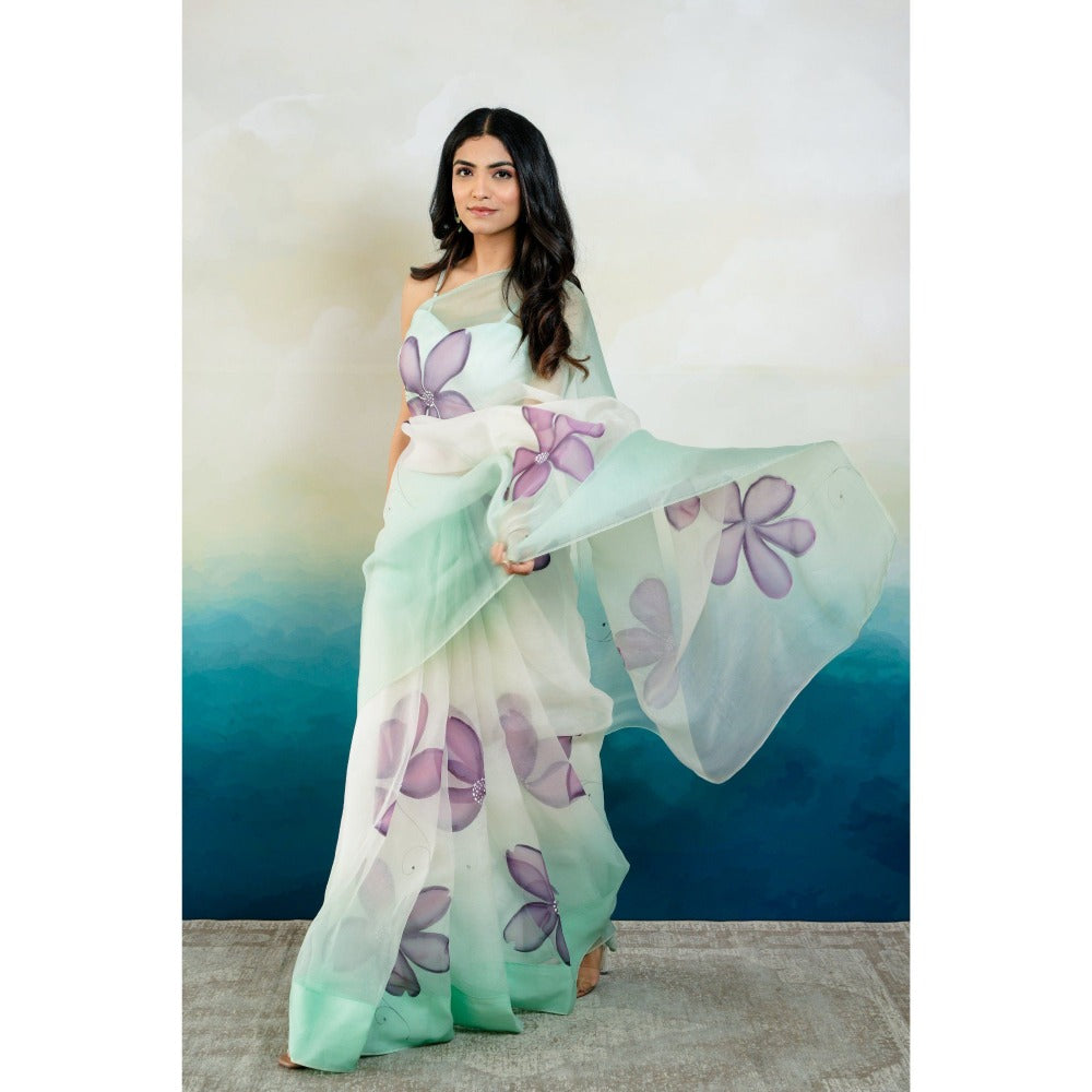 Mangalmay By Aastha UNS Handpainted Ombre Organza Saree with Unstitched Blouse