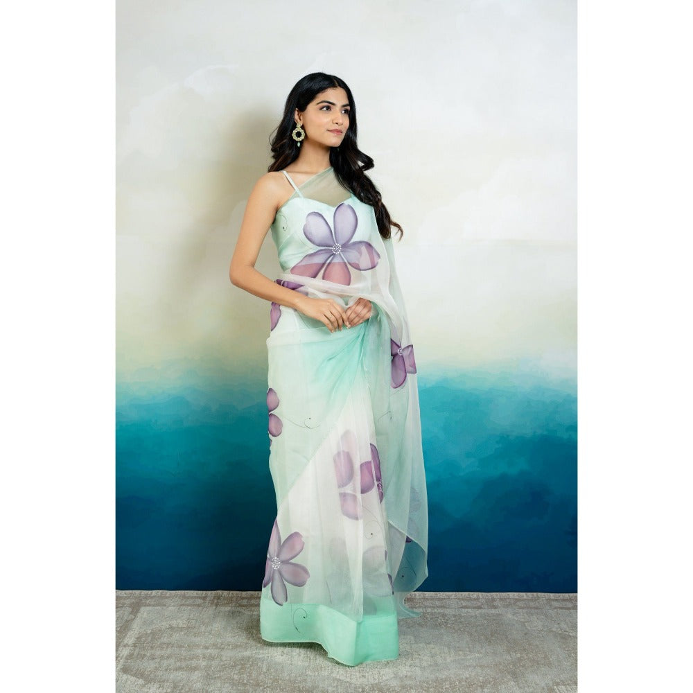 Mangalmay By Aastha UNS Handpainted Ombre Organza Saree with Unstitched Blouse