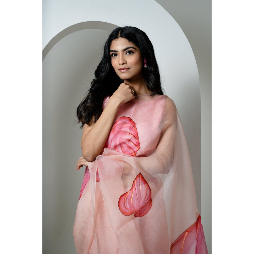 Mangalmay By Aastha Dilkashi Handpainted Organza Saree with Unstitched Blouse