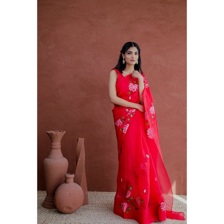 Mangalmay By Aastha Junoon Handpainted Organza Saree with Unstitched Blouse