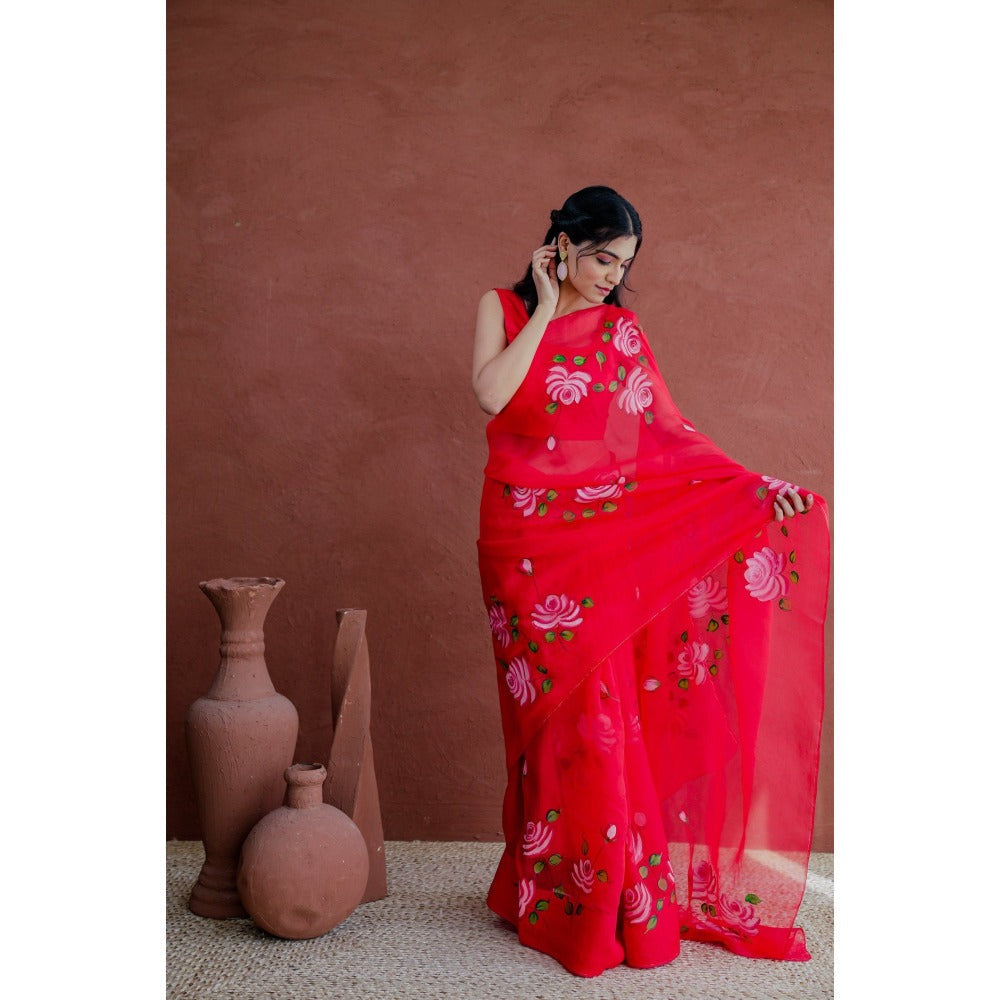 Mangalmay By Aastha Junoon Handpainted Organza Saree with Unstitched Blouse