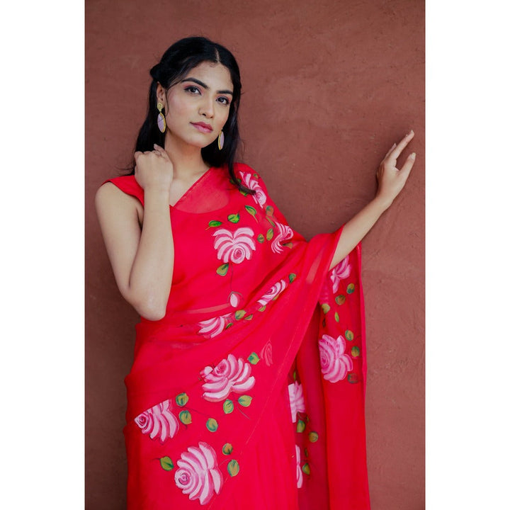 Mangalmay By Aastha Junoon Handpainted Organza Saree with Unstitched Blouse