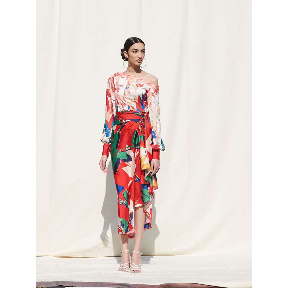 Mandira Wirk Multi-Color Printed Crepe Top With Skirt (Set Of 2)