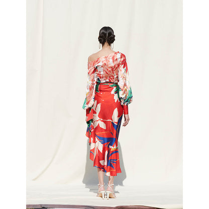 Mandira Wirk Multi-Color Printed Crepe Top With Skirt (Set Of 2)