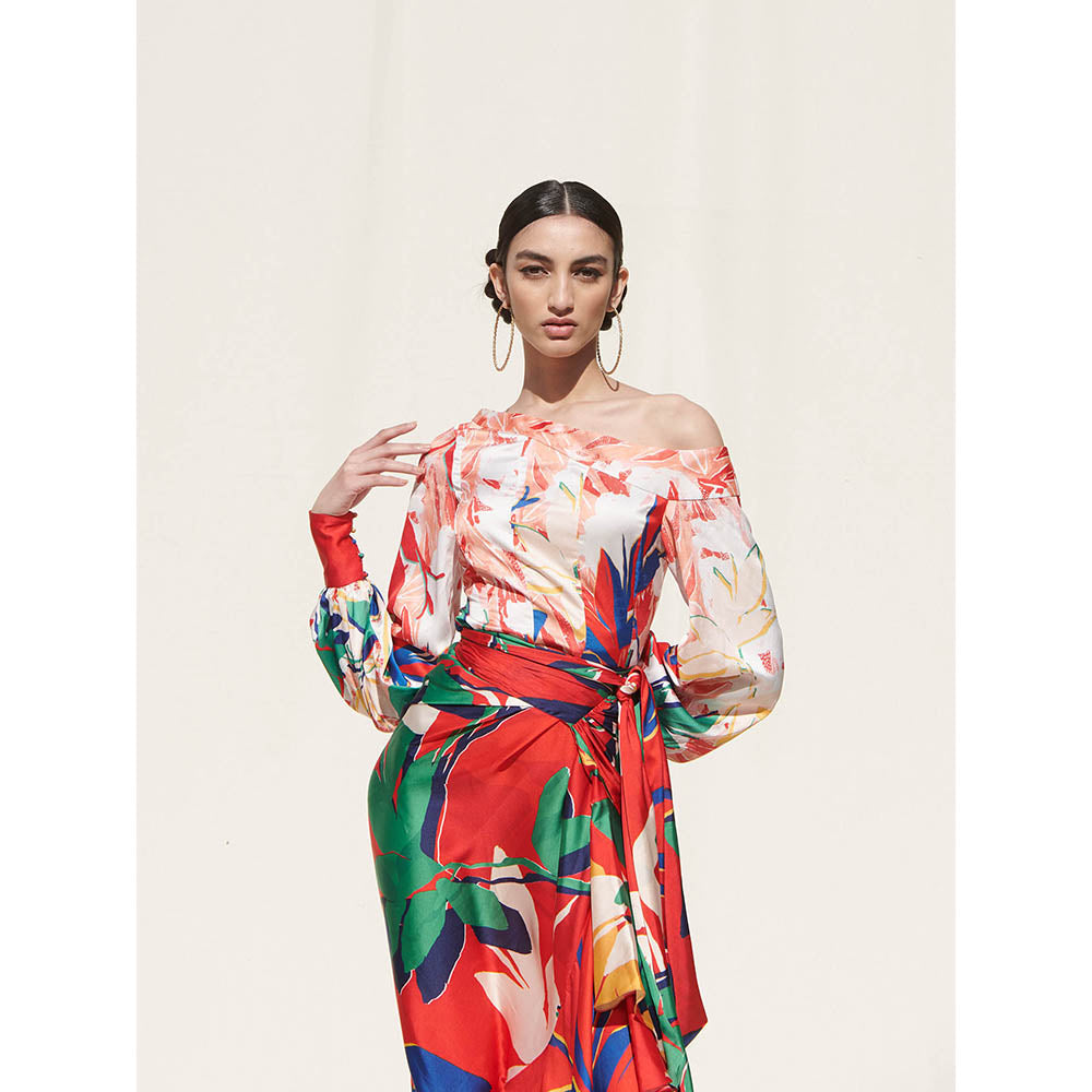 Mandira Wirk Multi-Color Printed Crepe Top With Skirt (Set Of 2)