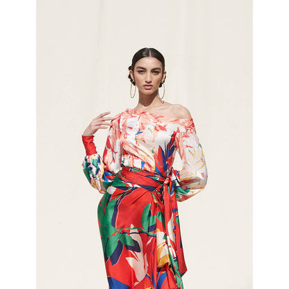 Mandira Wirk Multi-Color Printed Crepe Top With Skirt (Set Of 2)