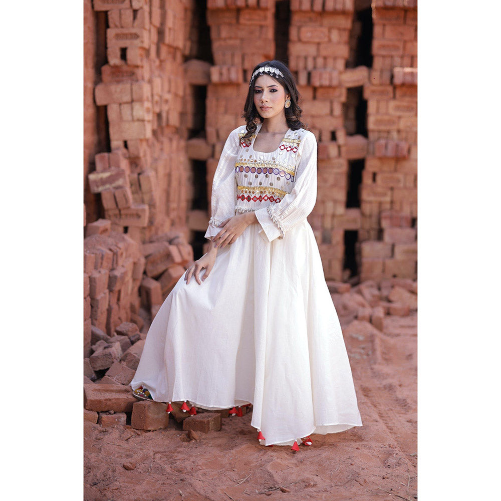 Mani Dua Khanna Ivory Anarkali with Pant (Set of 2)