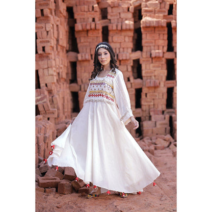 Mani Dua Khanna Ivory Anarkali with Pant (Set of 2)