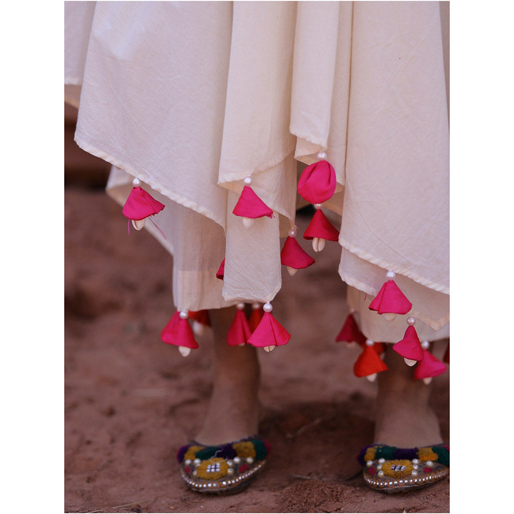 Mani Dua Khanna Ivory Mirror Work Kurta with Pant (Set of 2)