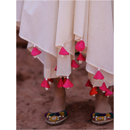 Mani Dua Khanna Ivory Mirror Work Kurta with Pant (Set of 2)