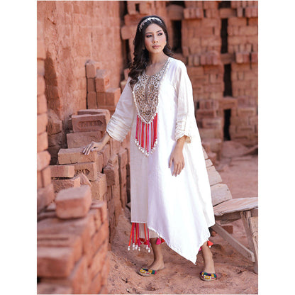 Mani Dua Khanna Asymmetric Ivory Kurta with Pant (Set of 2)