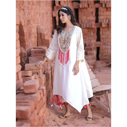 Mani Dua Khanna Asymmetric Ivory Kurta with Pant (Set of 2)