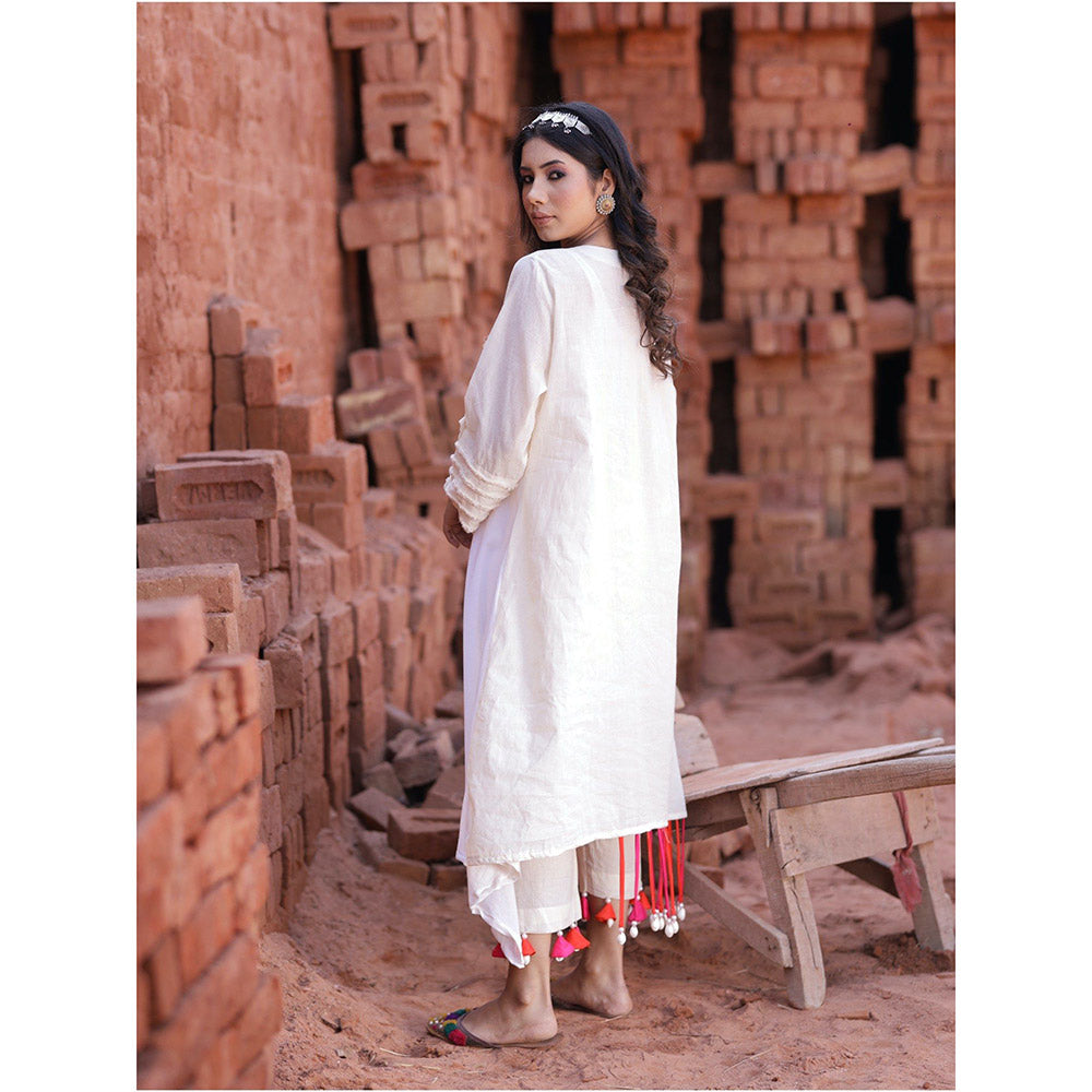 Mani Dua Khanna Asymmetric Ivory Kurta with Pant (Set of 2)