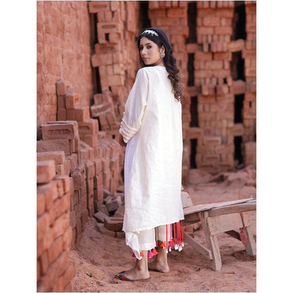 Mani Dua Khanna Asymmetric Ivory Kurta with Pant (Set of 2)