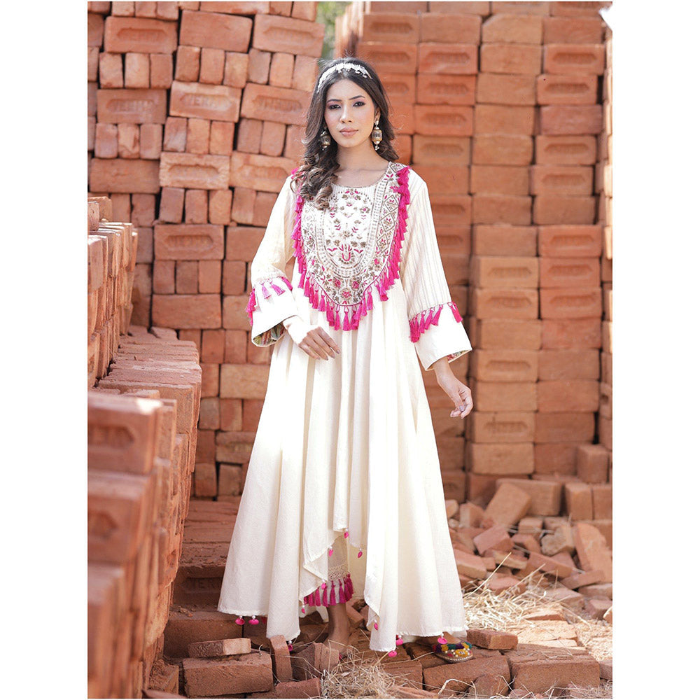 Mani Dua Khanna Ivory A-Line Kurta with Pant (Set of 2)