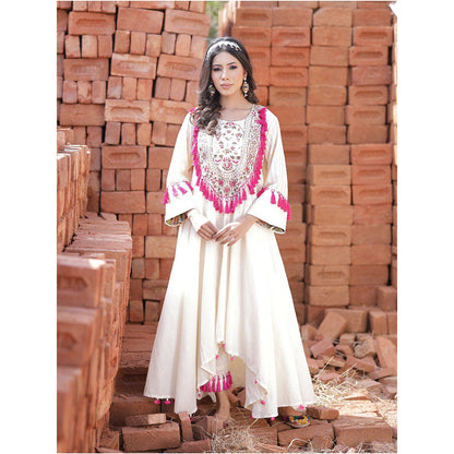 Mani Dua Khanna Ivory A-Line Kurta with Pant (Set of 2)