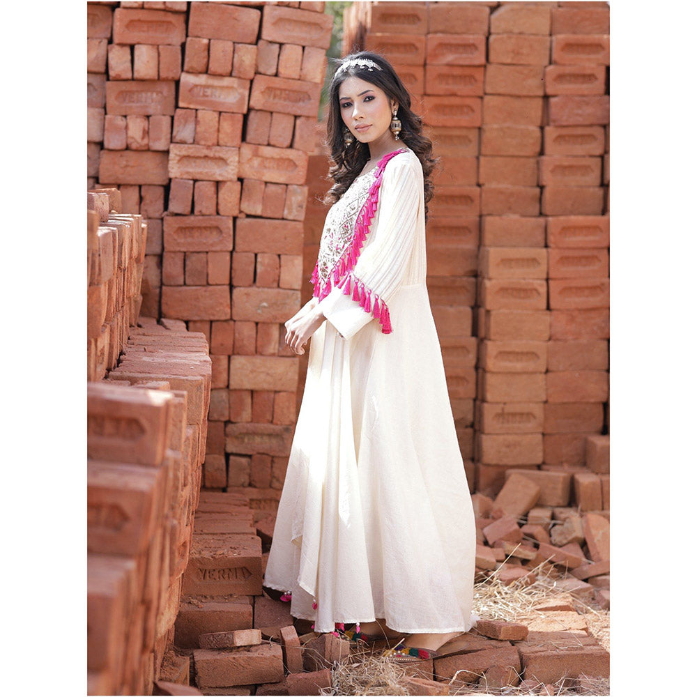 Mani Dua Khanna Ivory A-Line Kurta with Pant (Set of 2)