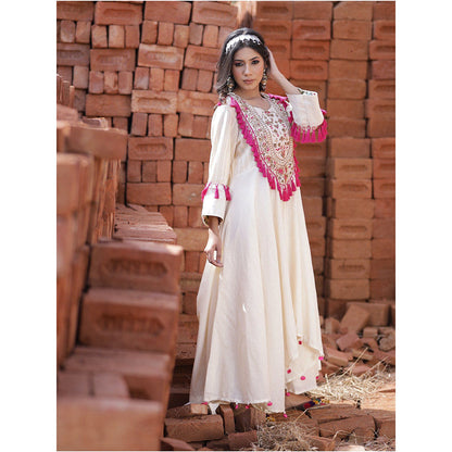 Mani Dua Khanna Ivory A-Line Kurta with Pant (Set of 2)