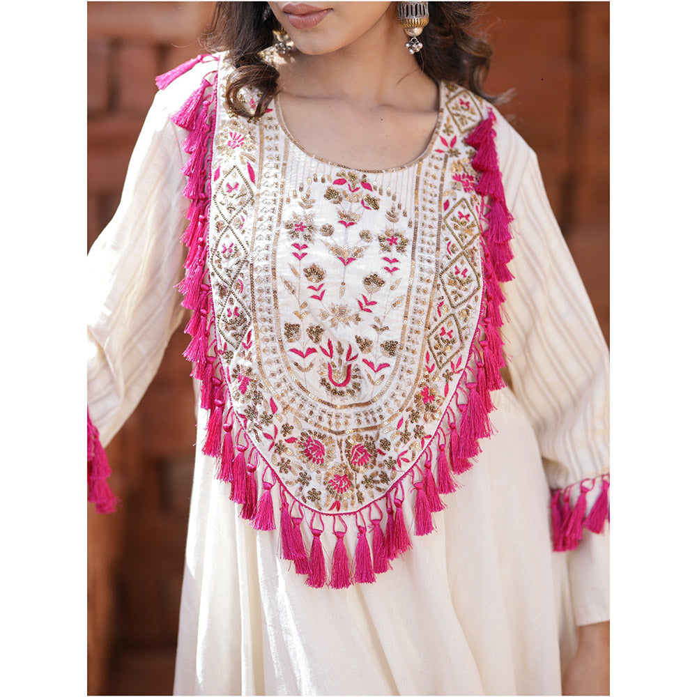 Mani Dua Khanna Ivory A-Line Kurta with Pant (Set of 2)