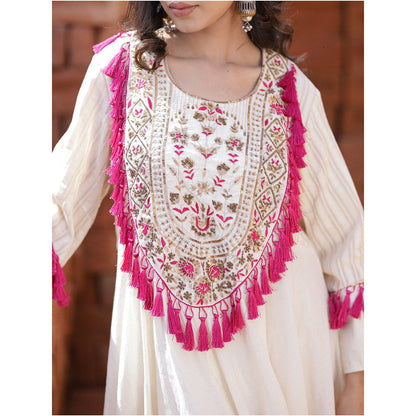 Mani Dua Khanna Ivory A-Line Kurta with Pant (Set of 2)