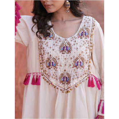 Mani Dua Khanna Flared Sleeves Ivory Kurta with Pant (Set of 2)