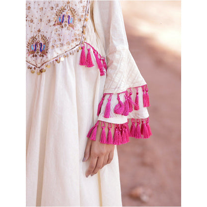 Mani Dua Khanna Flared Sleeves Ivory Kurta with Pant (Set of 2)