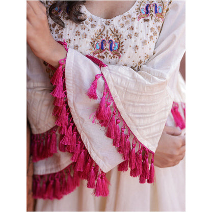 Mani Dua Khanna Flared Sleeves Ivory Kurta with Pant (Set of 2)