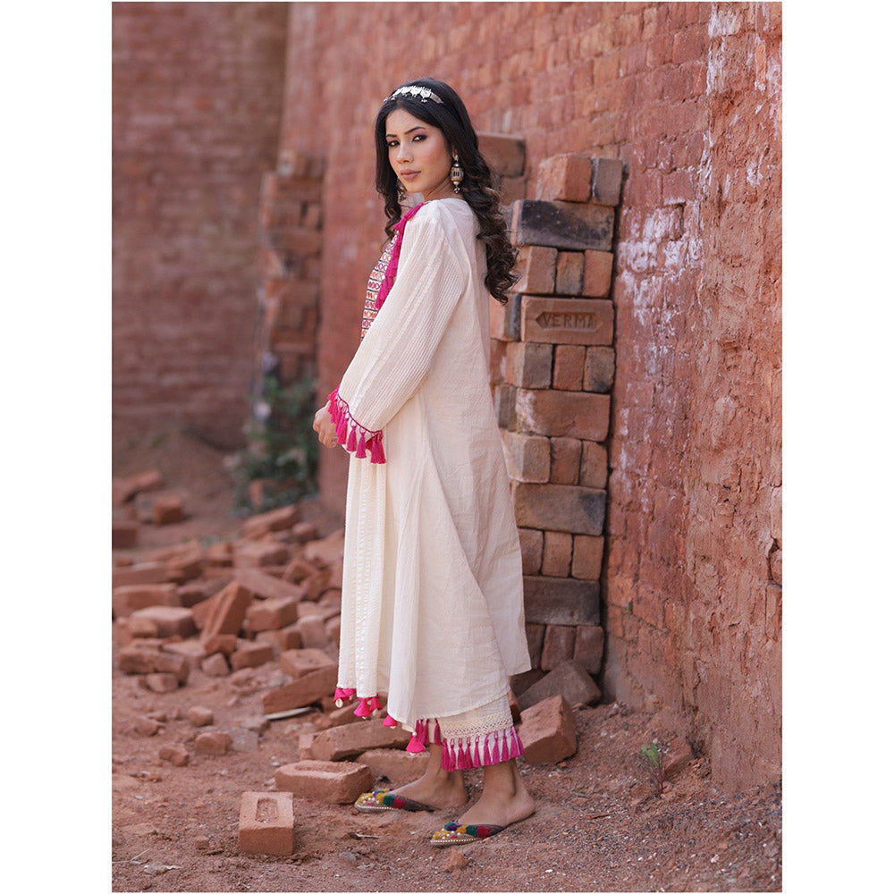 Mani Dua Khanna Full Sleeves A-Line Ivory Kurta with Pant (Set of 2)