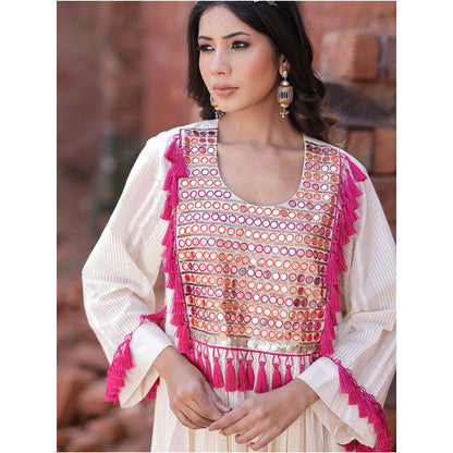 Mani Dua Khanna Full Sleeves A-Line Ivory Kurta with Pant (Set of 2)