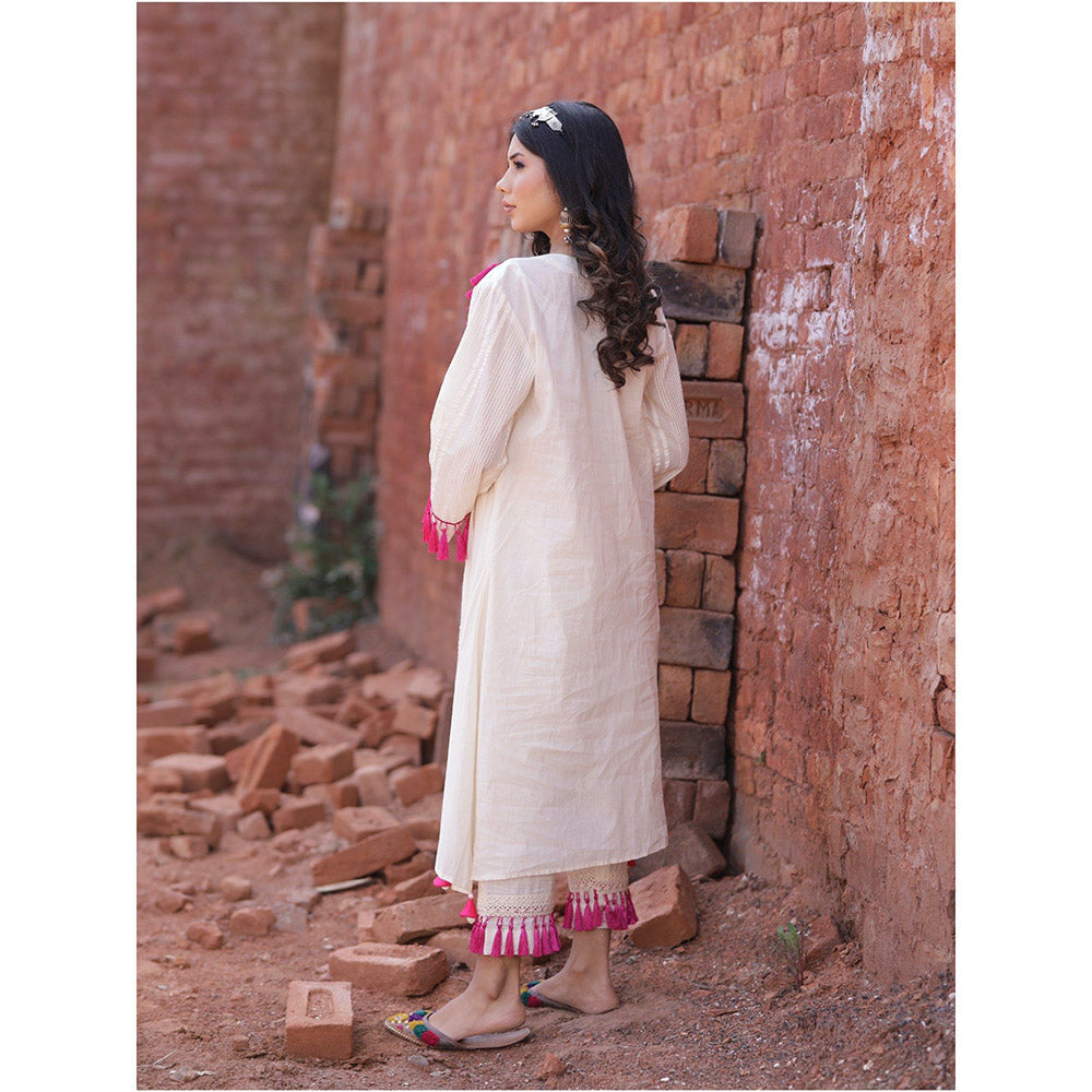 Mani Dua Khanna Full Sleeves A-Line Ivory Kurta with Pant (Set of 2)