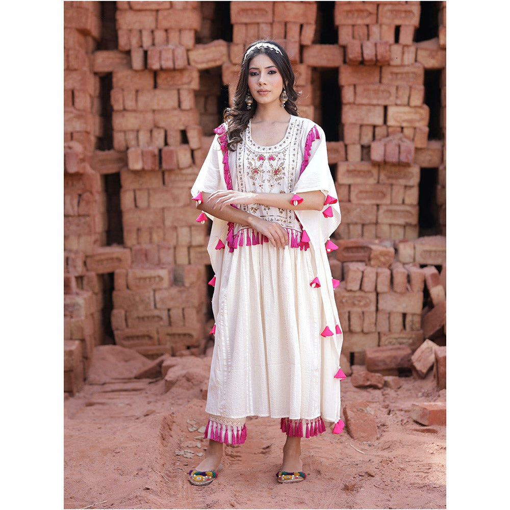 Mani Dua Khanna Ivory Kaftan with Pant (Set of 2)