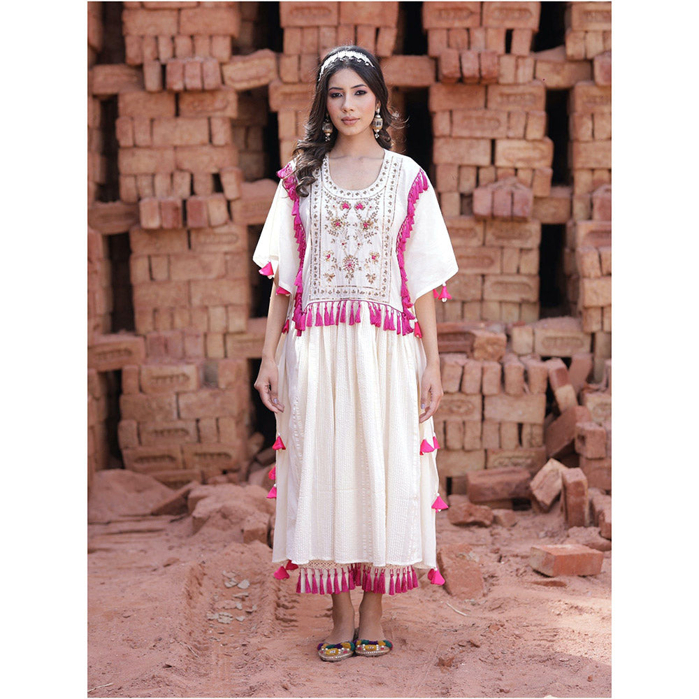 Mani Dua Khanna Ivory Kaftan with Pant (Set of 2)