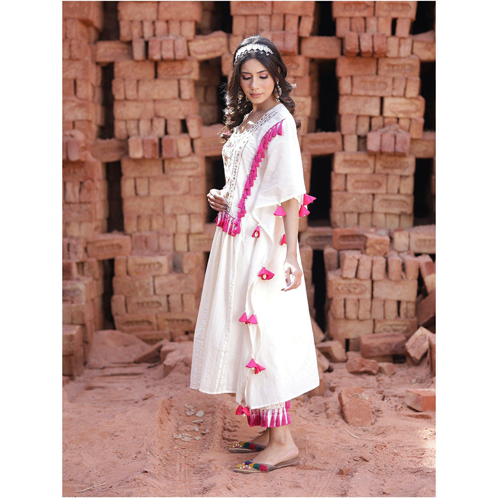 Mani Dua Khanna Ivory Kaftan with Pant (Set of 2)