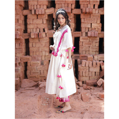 Mani Dua Khanna Ivory Kaftan with Pant (Set of 2)