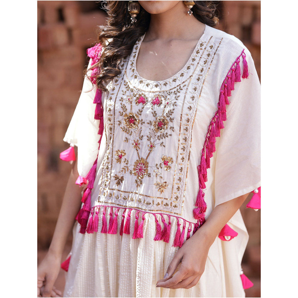 Mani Dua Khanna Ivory Kaftan with Pant (Set of 2)