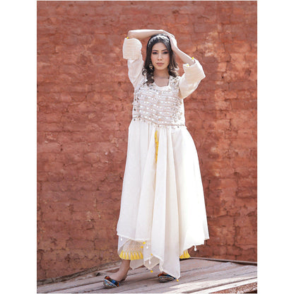 Mani Dua Khanna Coin Work On Asymmetric Ivory Kurta with Pant (Set of 2)
