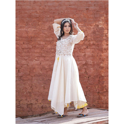 Mani Dua Khanna Coin Work On Asymmetric Ivory Kurta with Pant (Set of 2)