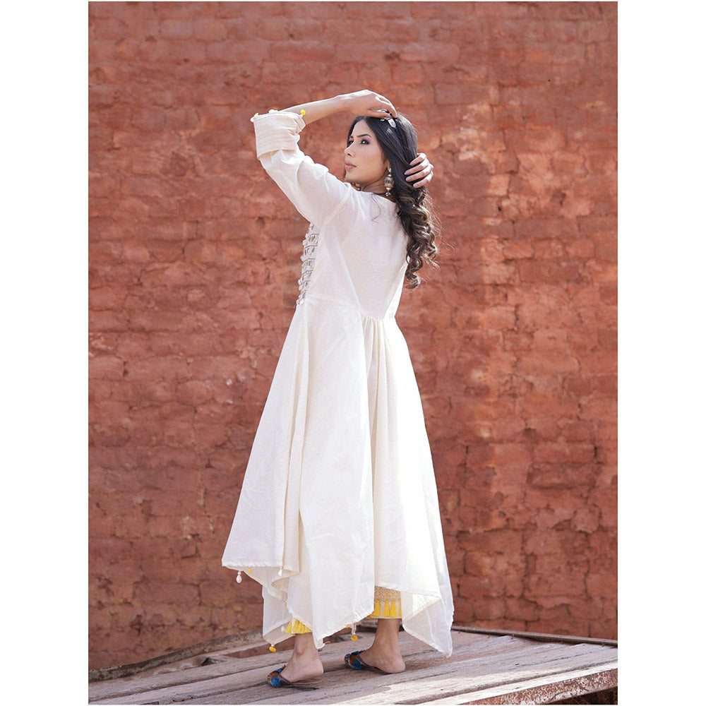 Mani Dua Khanna Coin Work On Asymmetric Ivory Kurta with Pant (Set of 2)