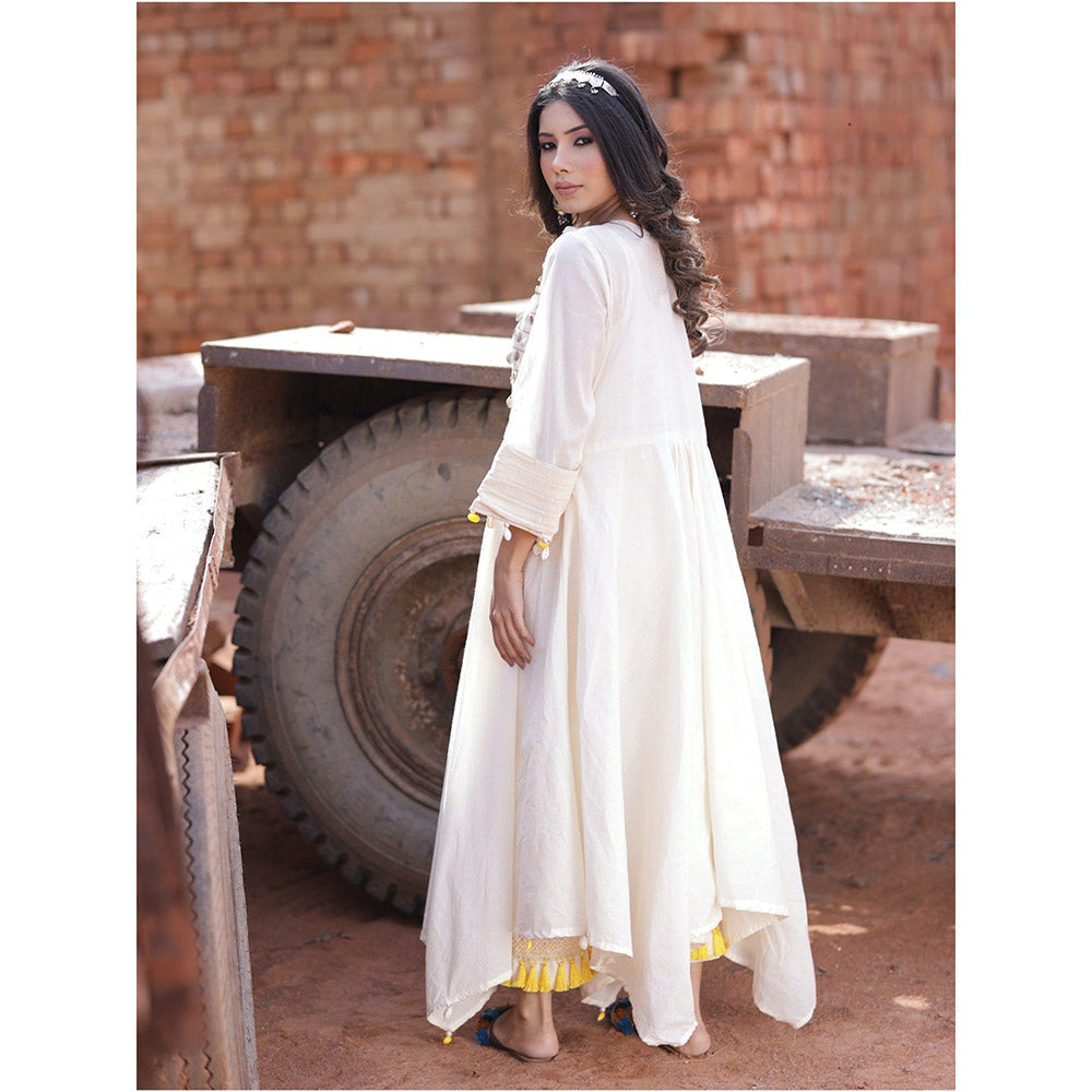 Mani Dua Khanna Coin Work On Asymmetric Ivory Kurta with Pant (Set of 2)