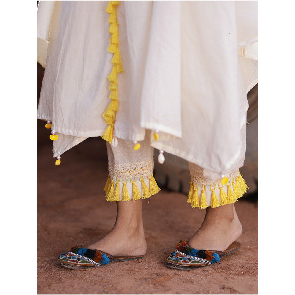 Mani Dua Khanna Coin Work On Asymmetric Ivory Kurta with Pant (Set of 2)