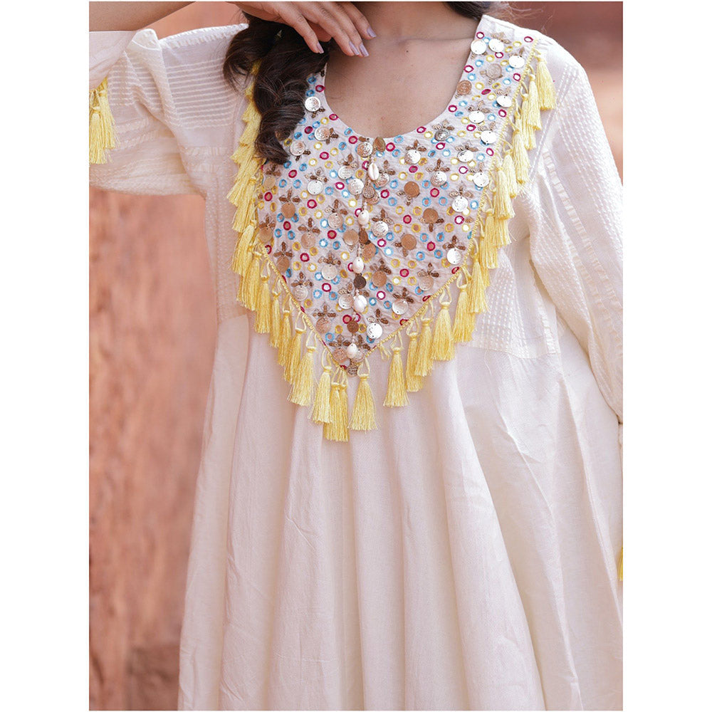 Mani Dua Khanna Asymmetric Ivory Anarkali with Pant (Set of 2)