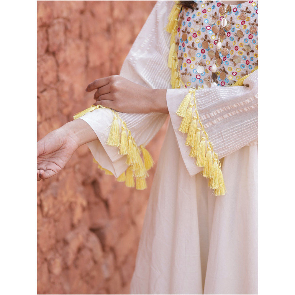 Mani Dua Khanna Asymmetric Ivory Anarkali with Pant (Set of 2)