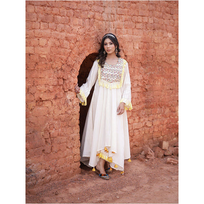 Mani Dua Khanna Embroidery Work On Ivory Anarkali with Pant (Set of 2)