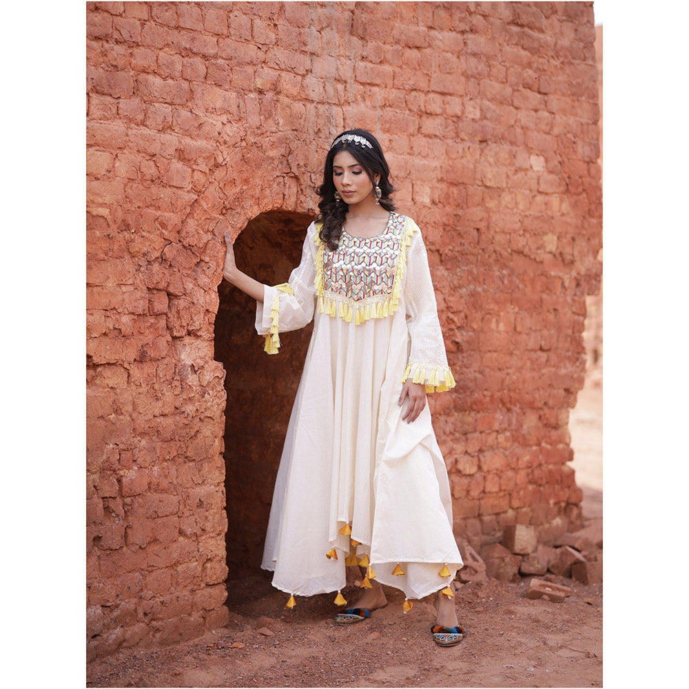 Mani Dua Khanna Embroidery Work On Ivory Anarkali with Pant (Set of 2)