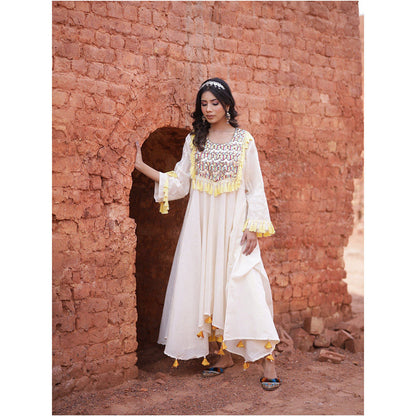 Mani Dua Khanna Embroidery Work On Ivory Anarkali with Pant (Set of 2)