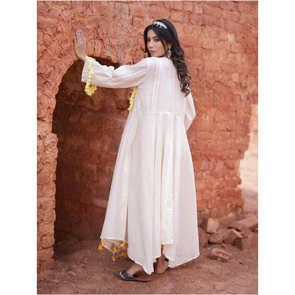 Mani Dua Khanna Embroidery Work On Ivory Anarkali with Pant (Set of 2)