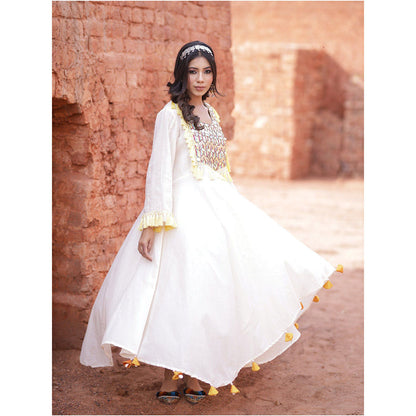 Mani Dua Khanna Embroidery Work On Ivory Anarkali with Pant (Set of 2)