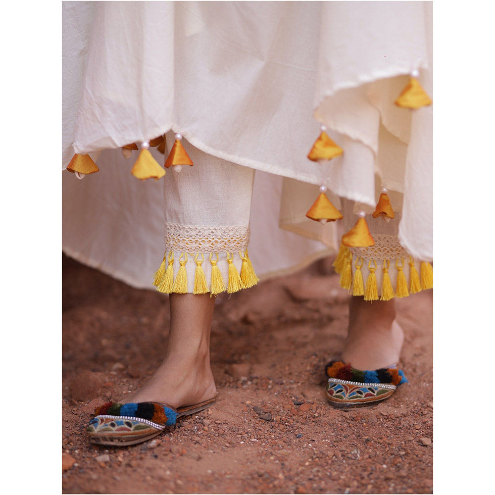 Mani Dua Khanna Embroidery Work On Ivory Anarkali with Pant (Set of 2)